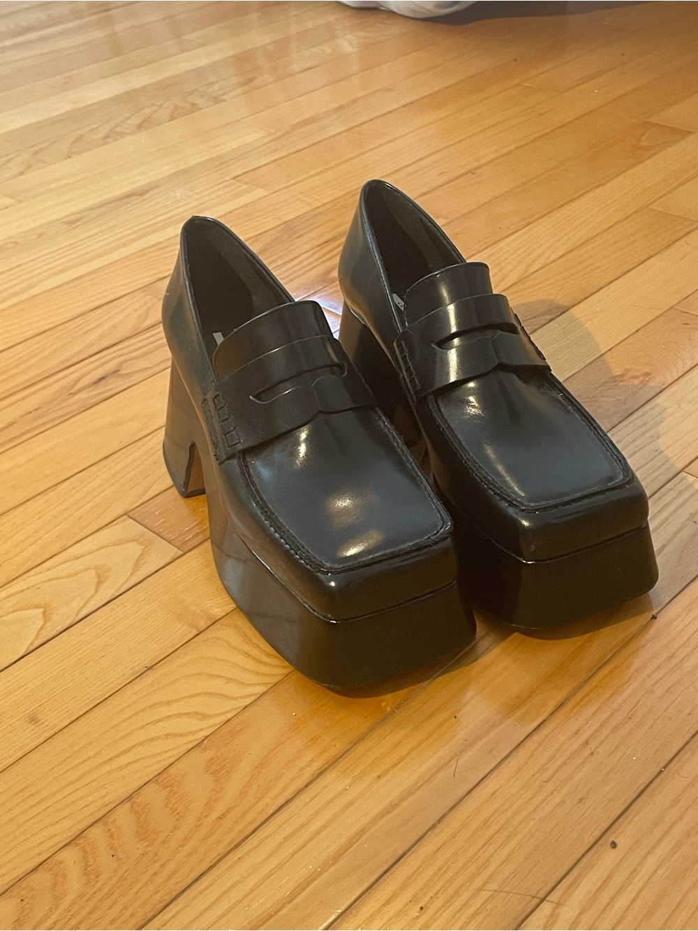 Topshop Leather Platform Black Loafer Heels - Women